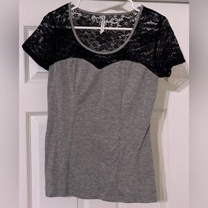 Gray and Black Lace Top